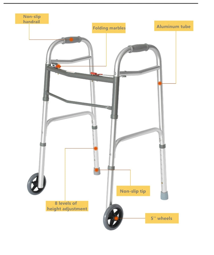 Foldable Collapsible Mobility Walking Frame Walking Aids Aluminum Walker for Disabled Adults